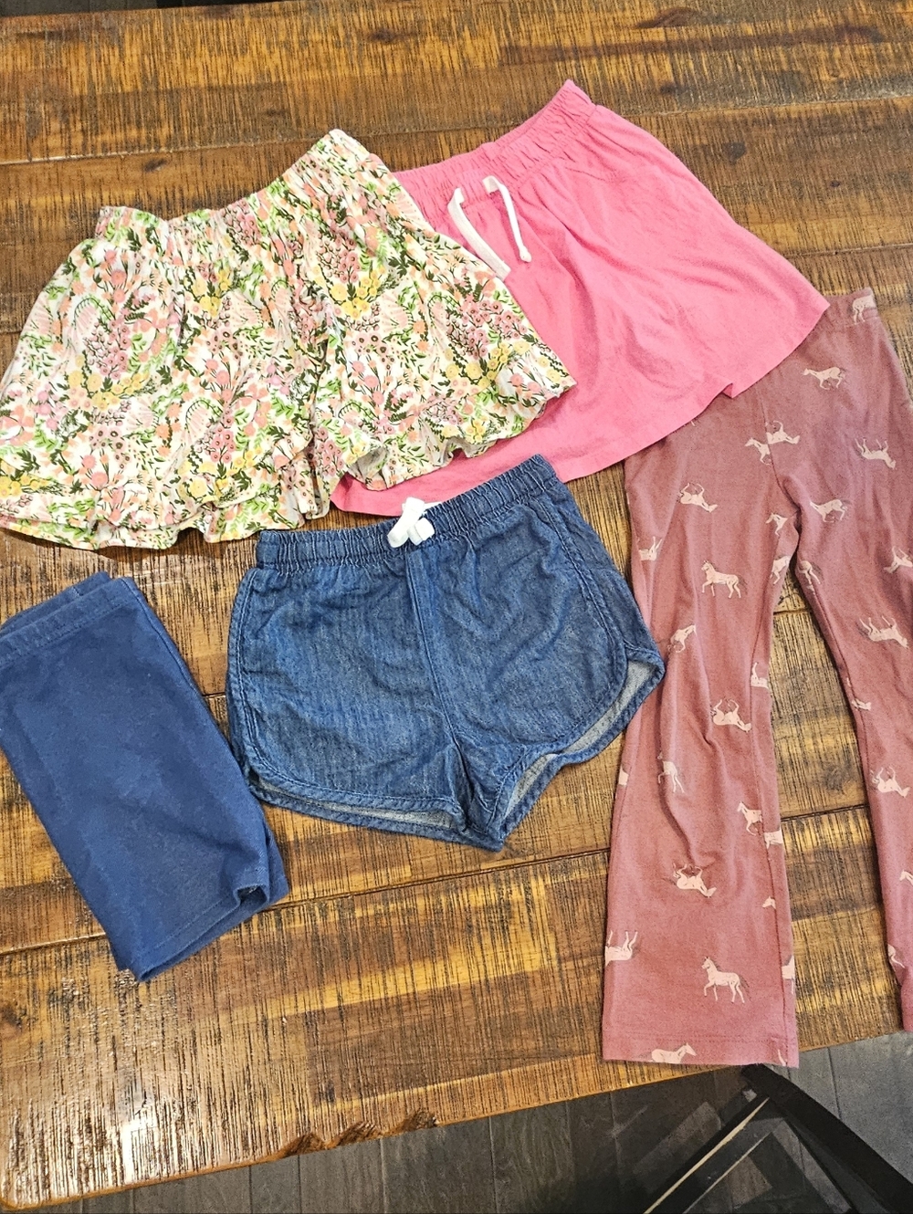 Girls' Mixed Pink Floral and Denim Shorts Set - Pink, Floral, Blue